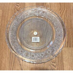 12" Crystal Clear Trellis Glass Platter/Charger Round Decorative Plate NWOB